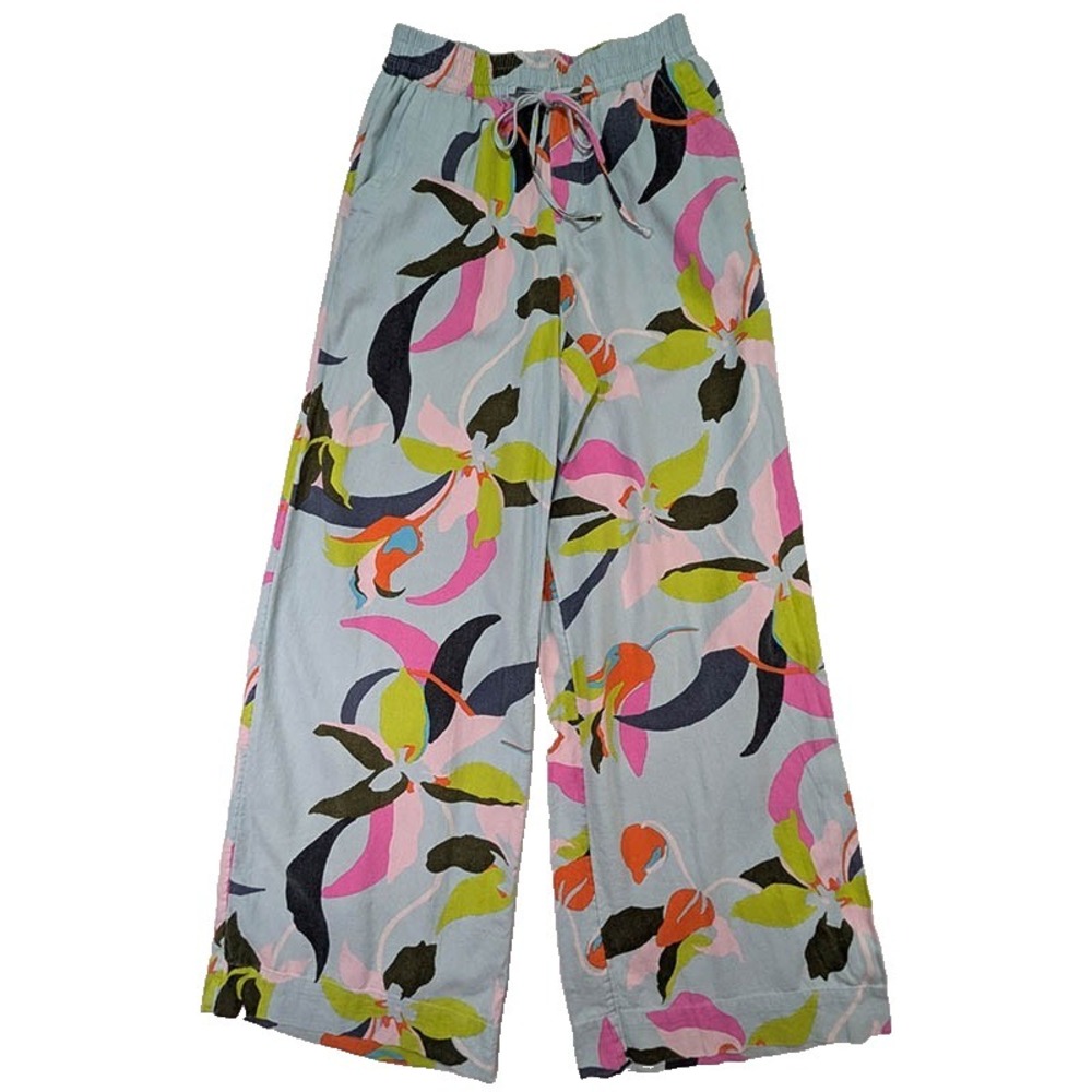 A New Day Wide Leg Linen Pants Womens XS Coastal Resortwear Beach Boho Paperbag